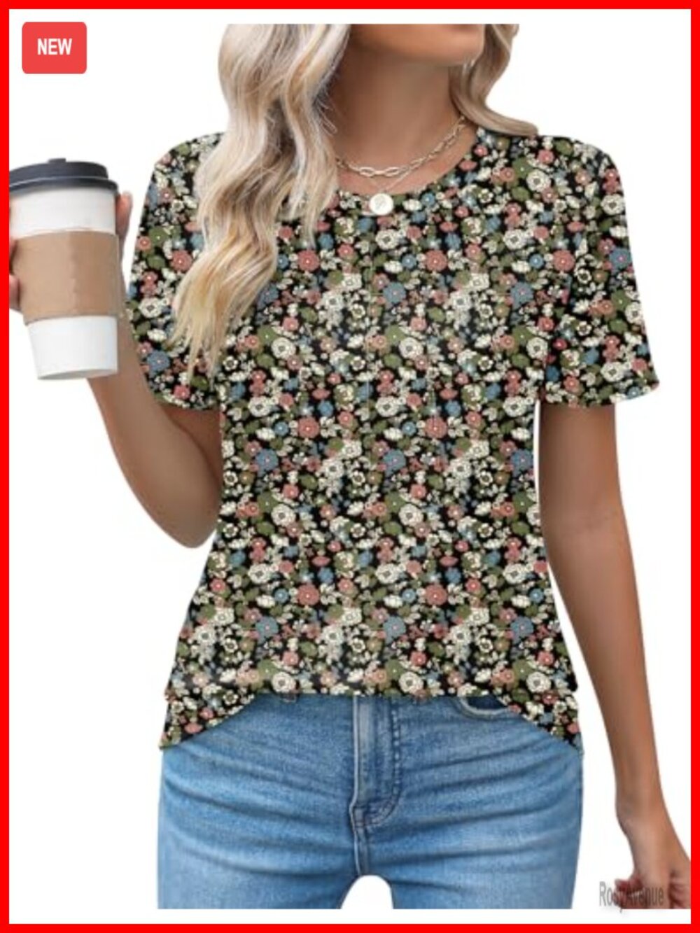 Womens Pleated Crew Neck Short Sleeve T-Shirt Blouse Stretchy 60% Polyester 35%